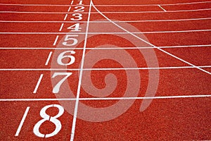 Red treadmill, track running at the stadium.