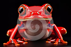 Red tree frog in black background