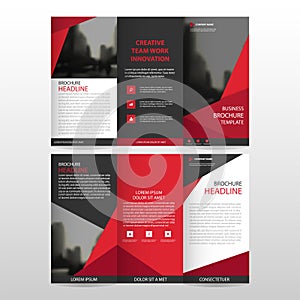 Red triangle business trifold Leaflet Brochure Flyer report template vector minimal flat design set, abstract three fold