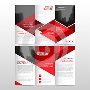 Red triangle business trifold Leaflet Brochure Flyer report template vector minimal flat design set, abstract three fold photo