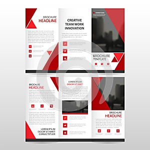 Red triangle business trifold Leaflet Brochure Flyer report template vector minimal flat design set, abstract three fold