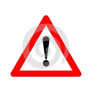 Red triangle caution warning alert sign vector illustration, isolated on white background. Be careful, do not, stop photo