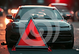 red triangle crash point Reflective car out
