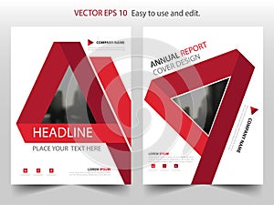 Red triangle label annual report brochure flyer design template vector, Leaflet cover presentation abstract flat background,