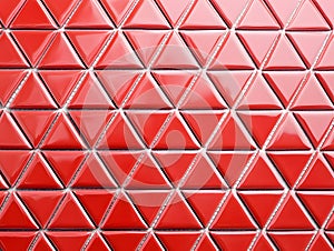Vibrant Red Triangular Mosaic Tiles Background.