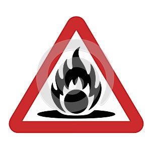 red triangular warning sign with black flame symbol indicating fire danger