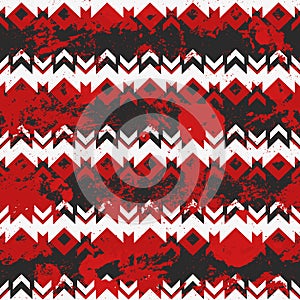 Red tribal geometric pattern with grunge effect