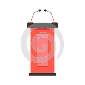 Red tribune icon with microphones