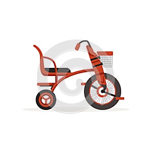 Red tricycle for children, kids bicycle vector Illustration