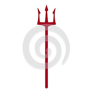 Red trident isolated on white background. Devil, neptune trident. Cartoon style. Clean and modern vector illustration for design.