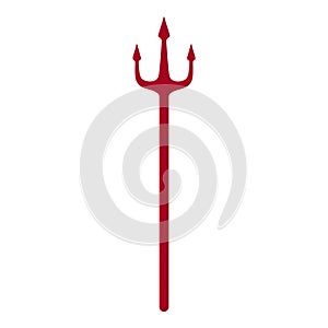 Red trident isolated on white background. Devil, neptune trident. Cartoon style. Clean and modern vector illustration for design.
