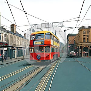 Red trolleybys - AI generated image