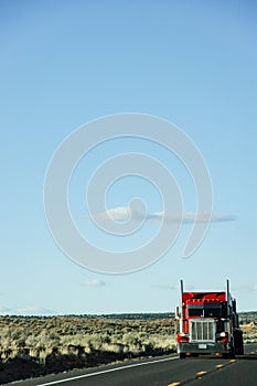 Red truck, american highway, blue sky