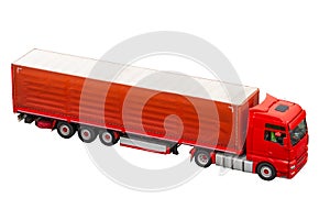 Red truck big semi trailer isolated on white background