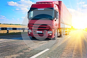 Red truck on country highway