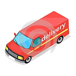 Red Truck of Delivery Cartoon Style Flat Design