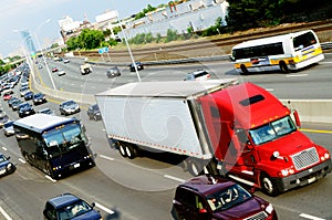 Red truck in the highway
