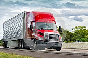 Red Truck on Interstate Highway