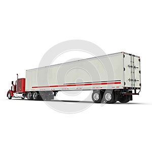 Red truck with a trailer on white 3D Illustration