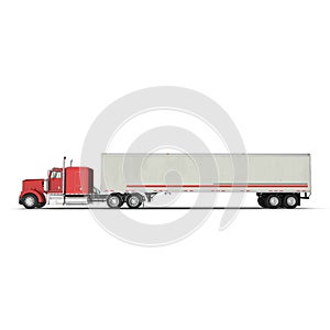 Red truck with a trailer on white 3D Illustration