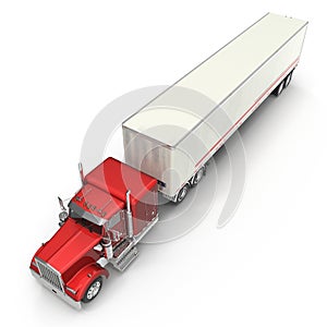 Red truck with a trailer on white 3D Illustration