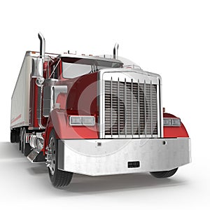 Red truck with a trailer on white 3D Illustration