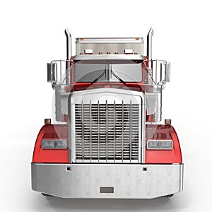 Red truck with a trailer on white 3D Illustration