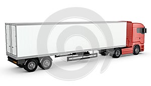 Red truck with white blank semi-trailer isolated