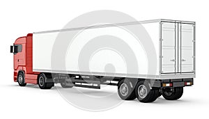 Red truck with white blank semi-trailer isolated