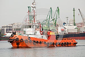 Red tug boat