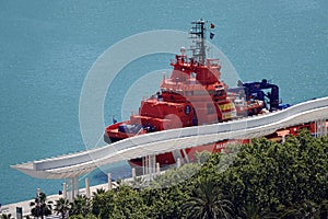 Red tugboat in Harbour of Malaga, Spain