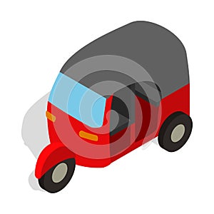 Red tuk tuk icon in isometric 3d style