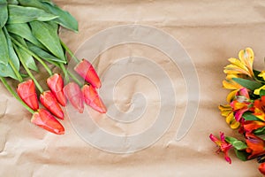 Red tulip alstroemeria spring flower craft bouquet