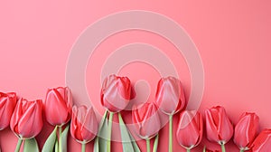 red tulip blossoms on a pink background