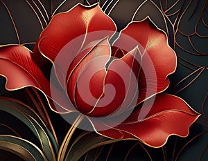 Red Tulip Close-Up Illustration Beautiful Nature Inspired Design photo