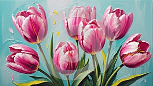 red tulip flower close-up pastel oil pallet knife paint painting on canvas Generative A