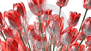 Red Tulip Flowers Glass Plastic Texture Super Detail Studio Lighting. Generative AI