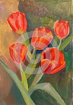 Red tulipanes drawing oil photo