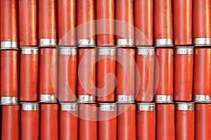 Red twelve gauge shot gun shells.