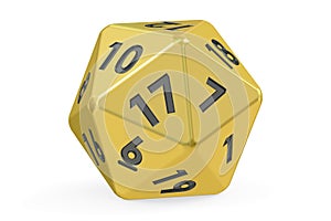 Red twenty-sided die, 20 sides. 3D rendering