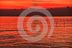 Red twilight sky and beautiful seascape