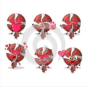 Red twirl lolipop wrapped cartoon character with love cute emoticon