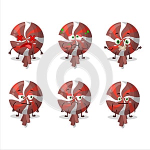 Red twirl lolipop wrapped cartoon character with nope expression