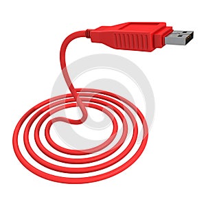 Red twisted USB cable on white