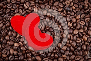 Red two hearts and coffee beans