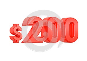 Red 200 two hundred dollars price symbol isolated on white background