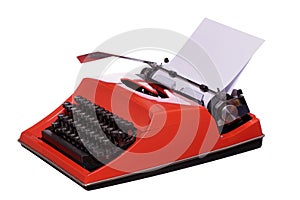Red typewriter with paper