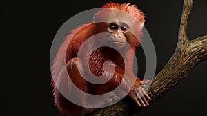 red Uakari Monkey on black background. Generative AI