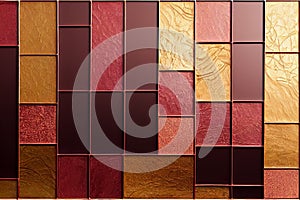 Red, umber, brown geometric background with rectangle, triangle, stripes. Natural stones, ceramic, marble, metallic texture