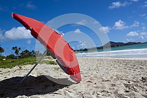 Red umbrella at beach